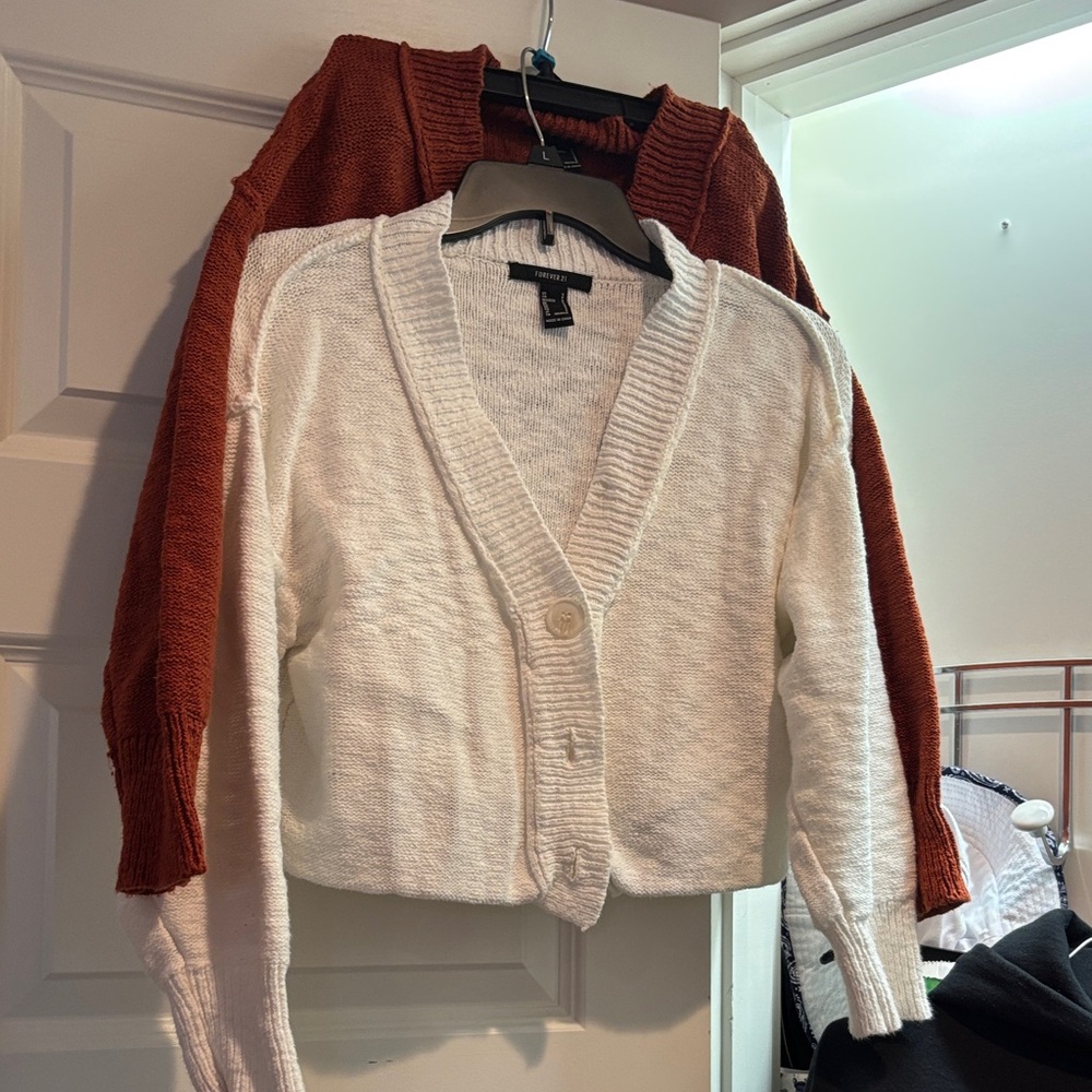 Bundle: two forever 21 cropped cotton cardigans (white & rust)